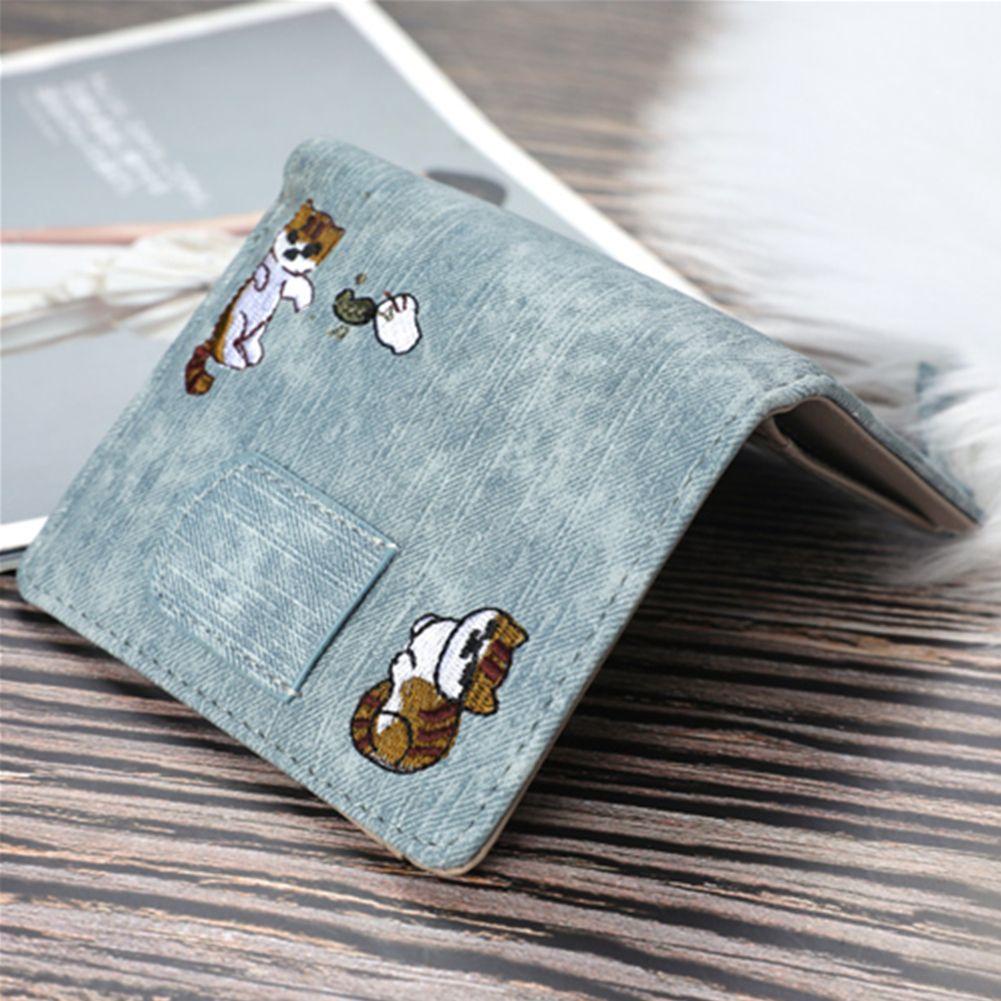 Ví Da PU Mini Thêu Họa Tiết Mèo Dễ Thương Dùng Làm Quà Tặng Giá Đỡ