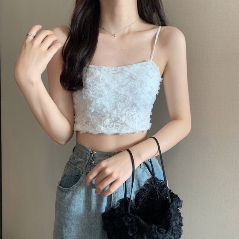 Áo Bra Ren Hoa Hồng Nhí Hai Dây Ngàn Hoa 3 Màu Siêu Xinh Áo Crotop Phối Quần Jean Đi Biển Cực Đẹp Mainia Shop