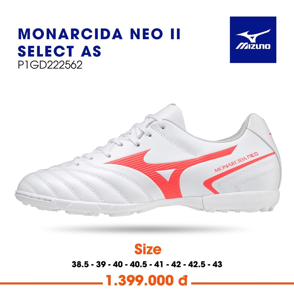 Hàng mới Mizuno Giày đá bóng Neo II SELECT AS P1GD222562 trắng cam