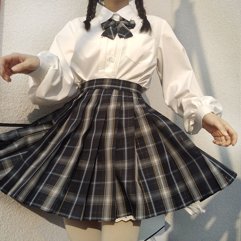 Ya Poem Honey New Arrivals【Firefly Starlight】With Gold OriginalJKUniform Plaid Skirt Japanese High School Student Pleated Skirt【5Month20Day After】