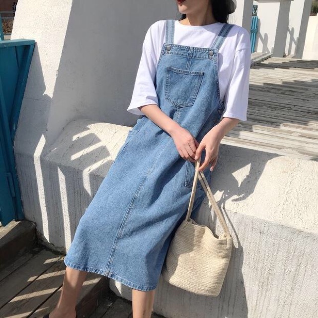 Váy yếm nữ Ulzzang phong cách Hàn Quốc đơn giản 2018
