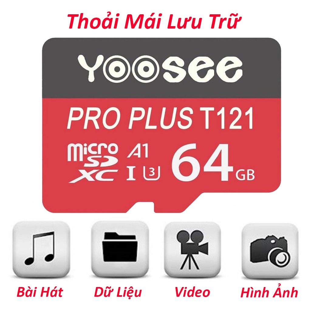 
                        Thẻ nhớ Yoosee 64GB tốc độ cao up to 100MB/s hỗ trợ quay video full HD, video 2K, video 4K | BH 12 Tháng
                    