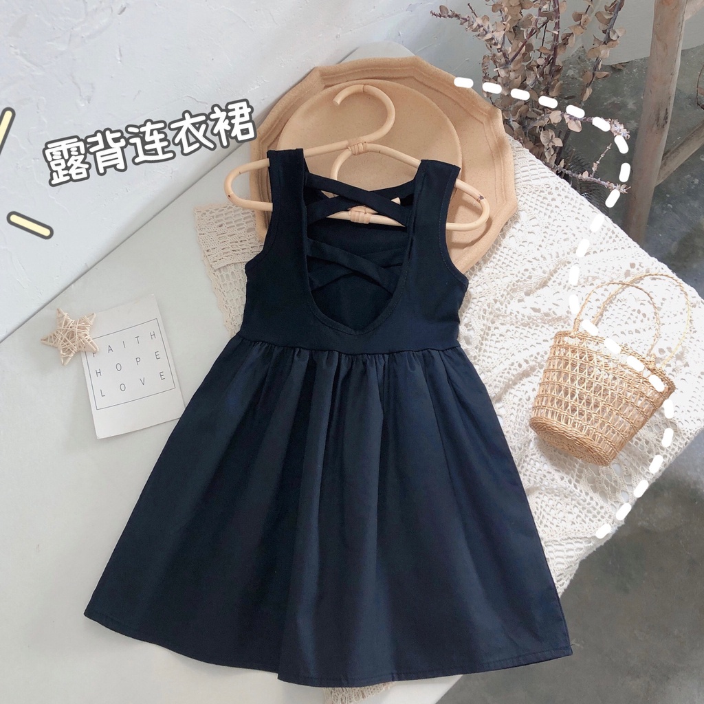 Hàng Có Sẵn Đầm Không Tay Hở Lưng Mùa Hè Màu Đen Phong Cách Hàn Quốc Cổ Điển Thời Trang Cho Nữ