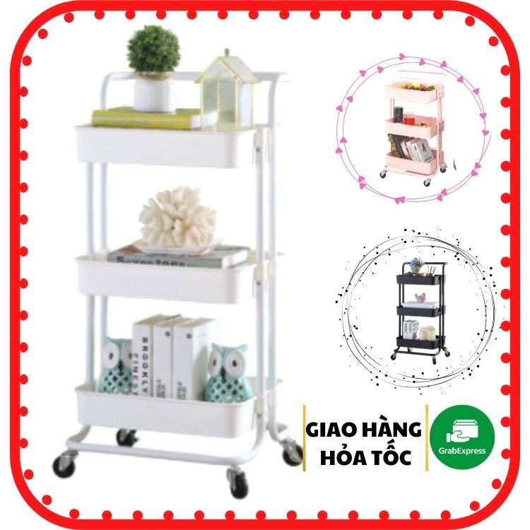 Kệ 3 tầng đa năng có bánh xe - kệ để đồ mỹ phẩm , bỉm sữa ,đồ chơi  ,đồ nhà tắm ,Spa - an toàn cho bé