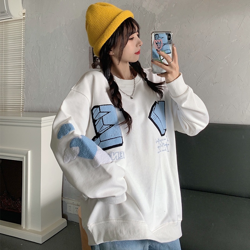 Áo sweater IELGY dáng mỏng cổ tròn thêu họa tiết chữ cái thời trang cho nữ