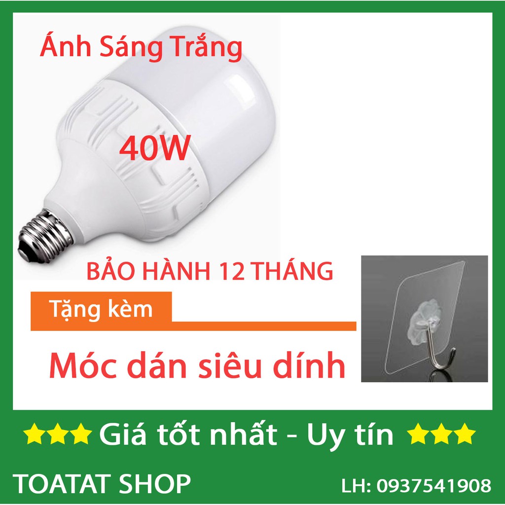 [Combo Sỉ] - Bóng đèn Led trụ 40W (Ánh Sáng Trắng/Vàng) - tặng Móc siêu dính