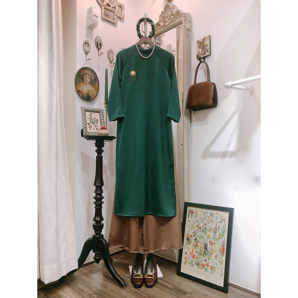 Set Áo dài Rosemary tây thi xanh lá đậm