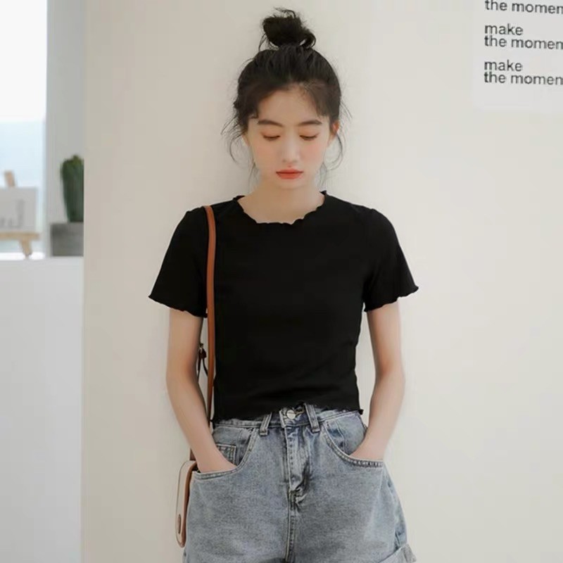 Áo Croptop Cuốn Biên Cổ Tròn Tay Ngắn (ẢNH THẬT) | BigBuy360 - bigbuy360.vn