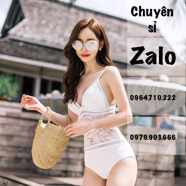 Set bikini liền ren trắng cực đẹp hàng QC