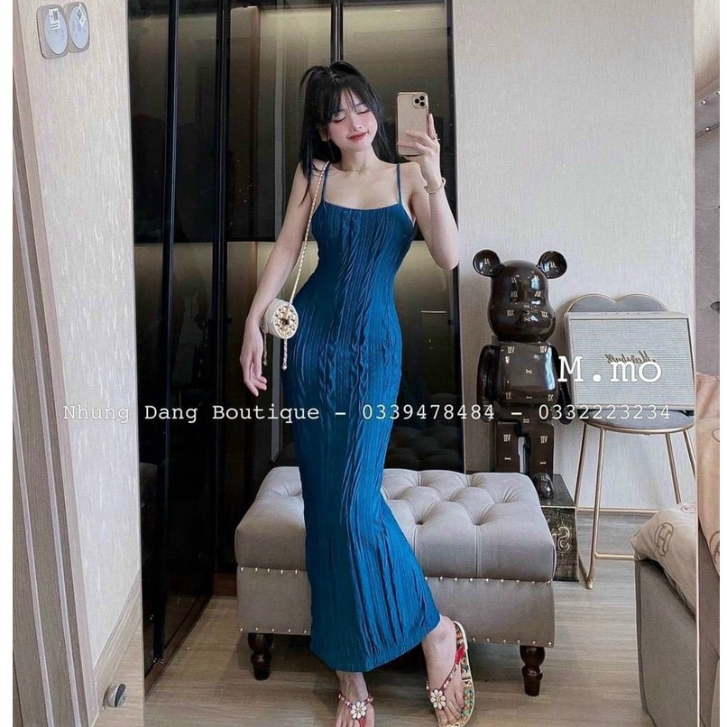 Đầm 2 dây thiên vân xốp dáng dài trơn ôm body cực xinh , chất thun xốp dài 120cm cả dây