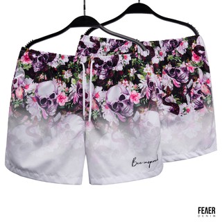 Quần Short nam họa tiết hoa hồng Swim Rose Skull Chất lụa chéo thoáng mát - FEAER DENIM