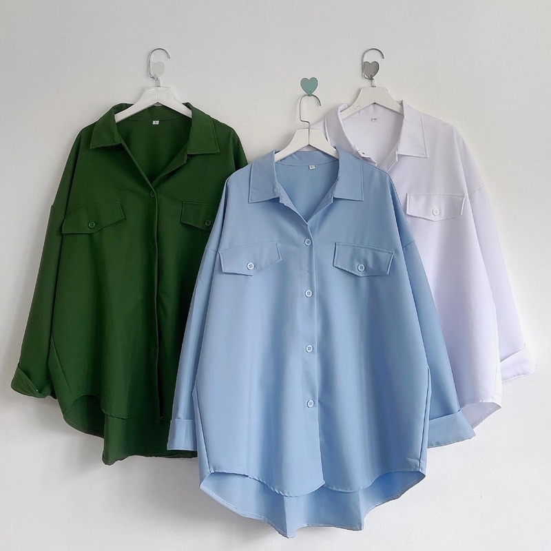Áo somi 2 túi Unisex Ulzzang (xanh lá đậm, xanh dương nhạt, trắng).The Moon