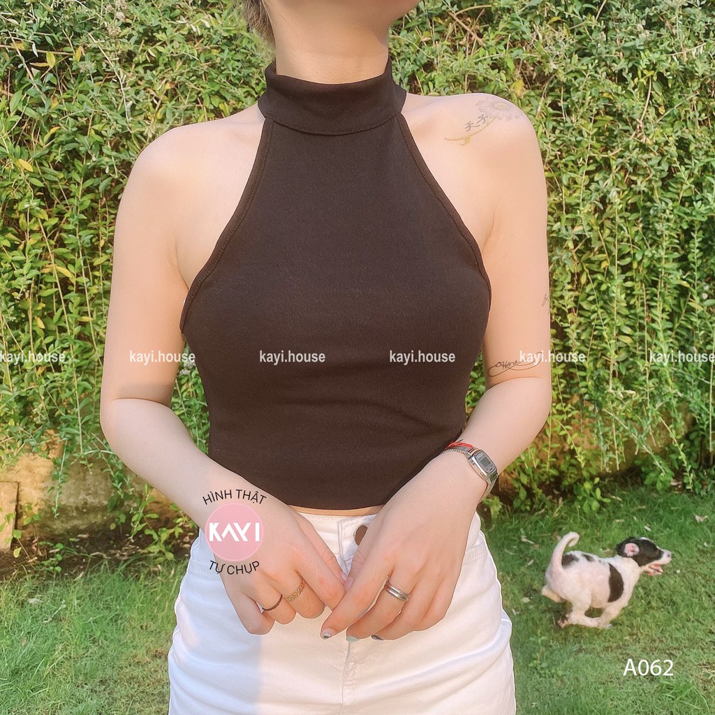 Áo croptop cổ yếm - ảnh thật - A062