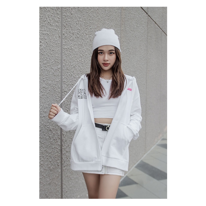 Áo khoác Hoodie Zipper Nam Nữ Form Rộng Màu Trắng Thời Trang Y2010 Linh Vật Animals Ver1 20492