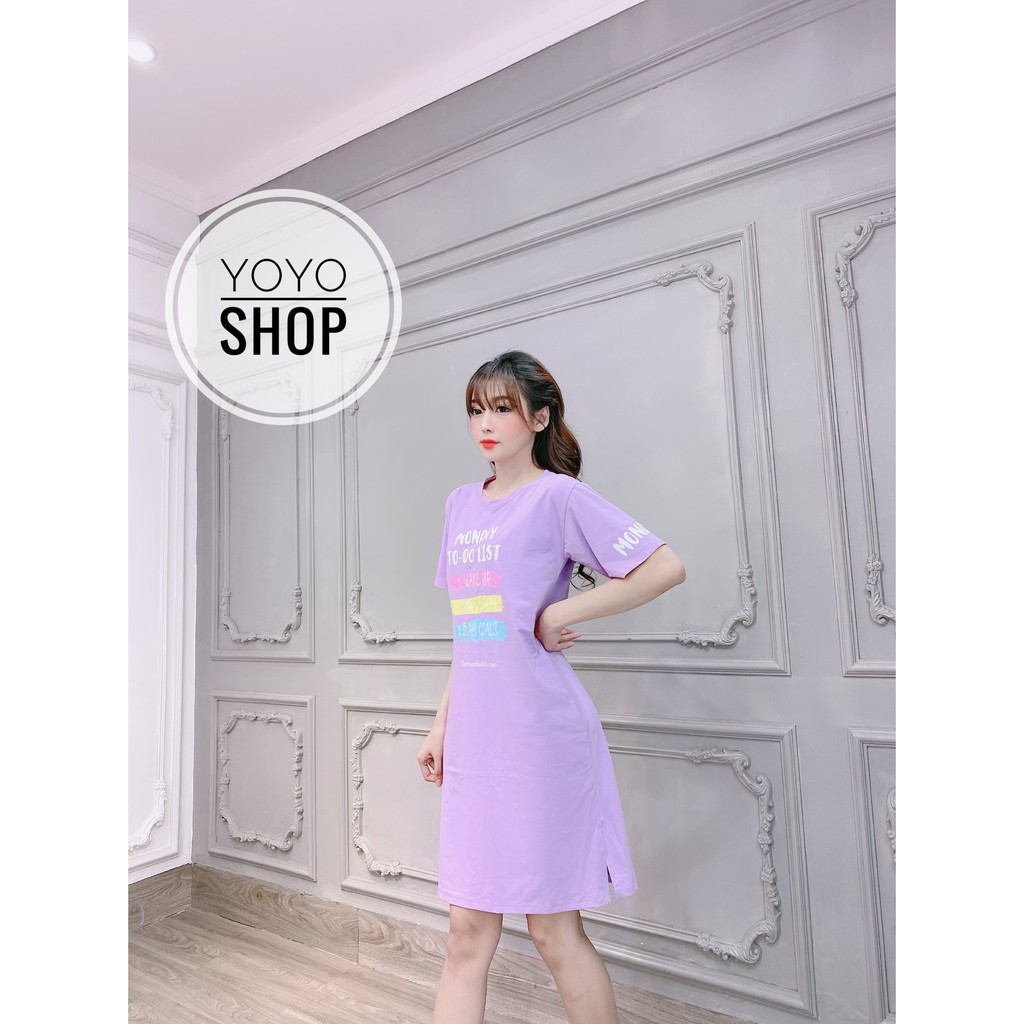 Đầm Bigsize Dáng Suông Váy Suông In Monday YoYo Màu Tím Form từ 50-75kg