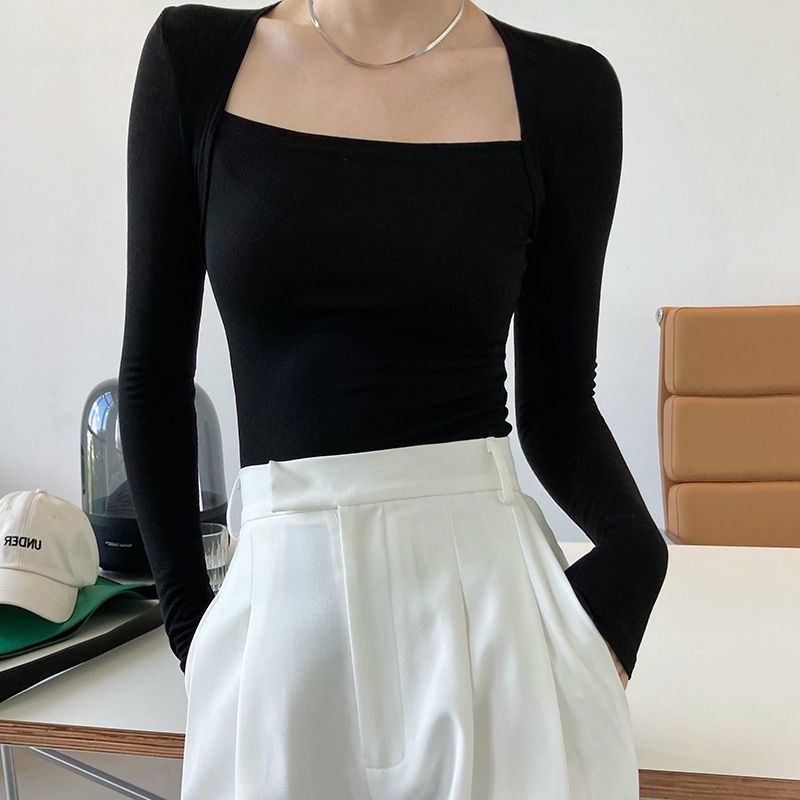 Áo thun COZOK dài tay cổ vuông phong cách Vintage
