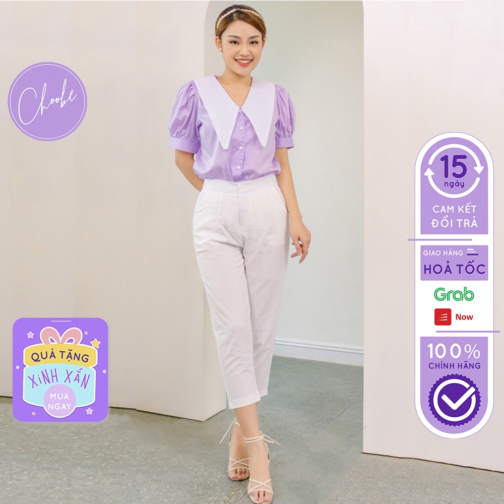 Quần đũi nữ Choobe baggy vải đũi xước cao cấp cạp chun sau ngố lửng bigsize Q22 - Hàng nhập khẩu