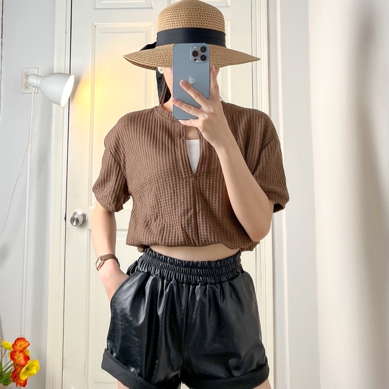 Áo croptop nữ ngắn tay phối hai lớp 3 màu