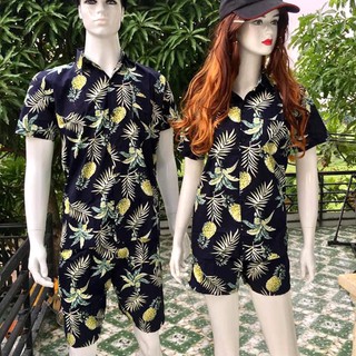 Áo Hawai áo trái cây đi biển mẫu quả dứa vải kate cotton thoáng mát