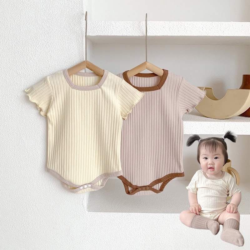 Áo Liền Quần Ngắn Tay Bằng Cotton Màu Sắc Trơn Thời Trang Mùa Hè Cho Trẻ