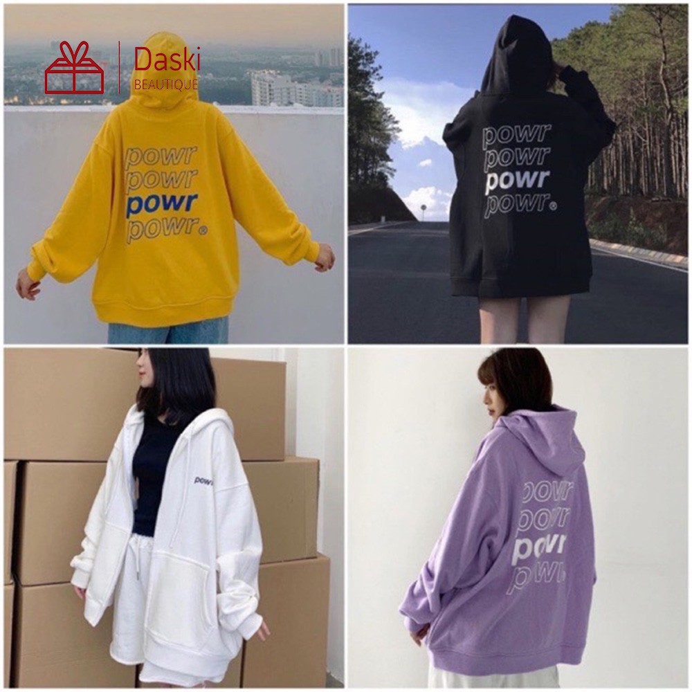 Áo khoác hoodie nỉ bông dưới 60kg - powr 4 màu Daski phong cách nelly ulzzang