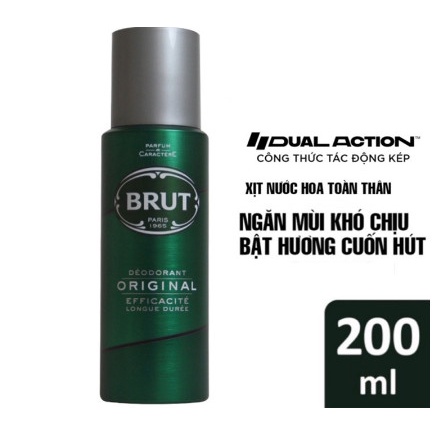 Xịt thơm khử mùi toàn thân nam Brut Original 200ml hương nước hoa cổ điển