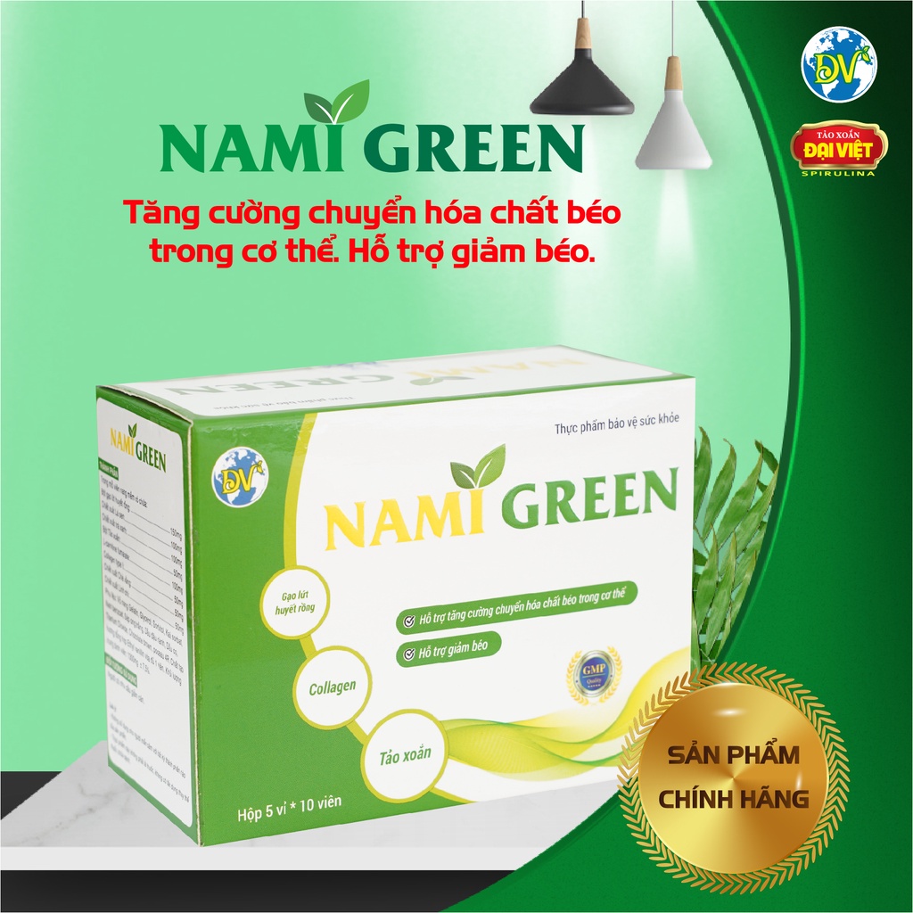 Tảo xoắn Đại Việt Thực phẩm bảo vệ sức khỏe Nami Green Viên uống giúp Tăng cường chuyển hóa chất béo trong cơ thể DVH5