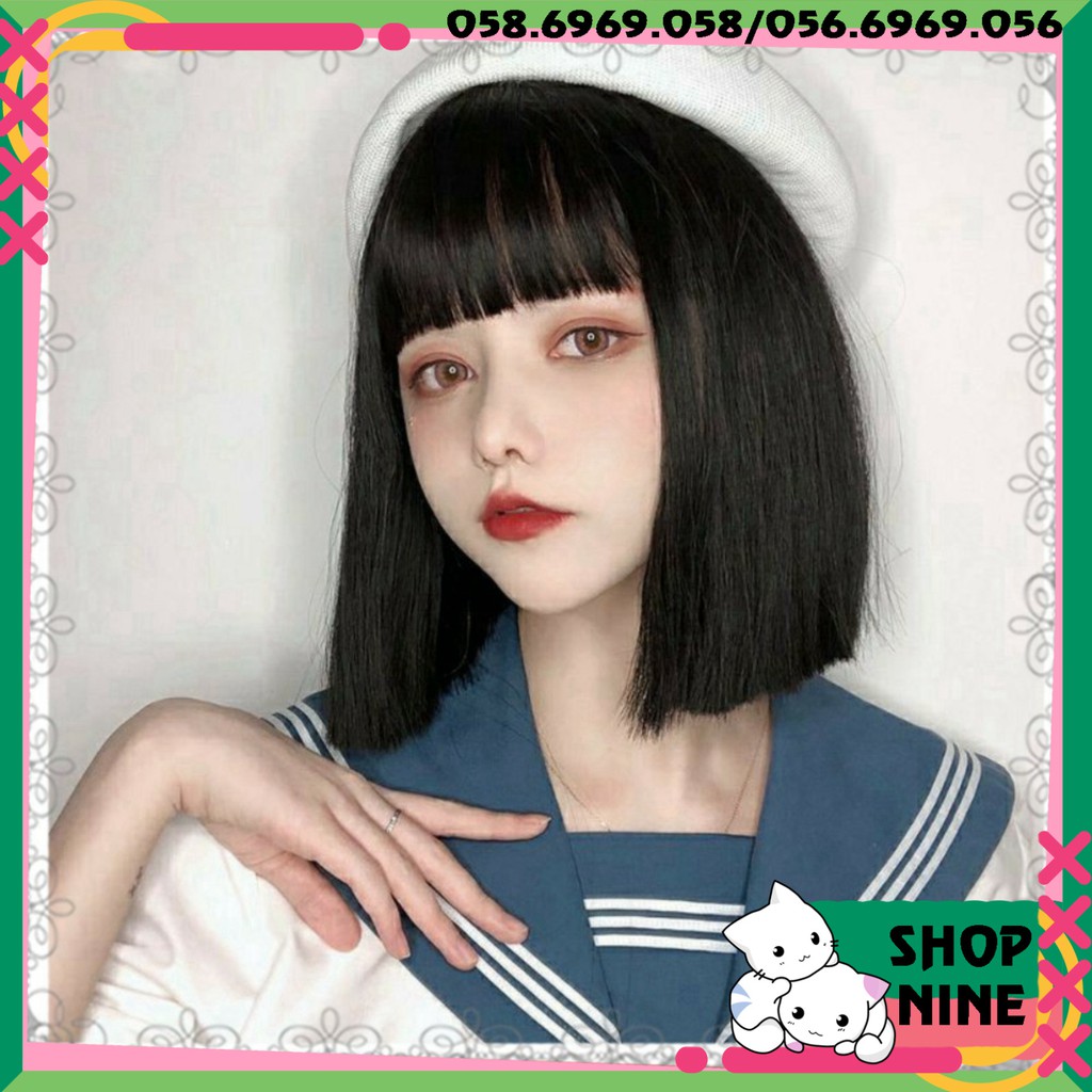 [Sẵn] Wig teen/lolita/cosplay M07 lưới hoa đen ngắn (tóc giả nguyên đầu ngang vai) tại MIU SHOP 09