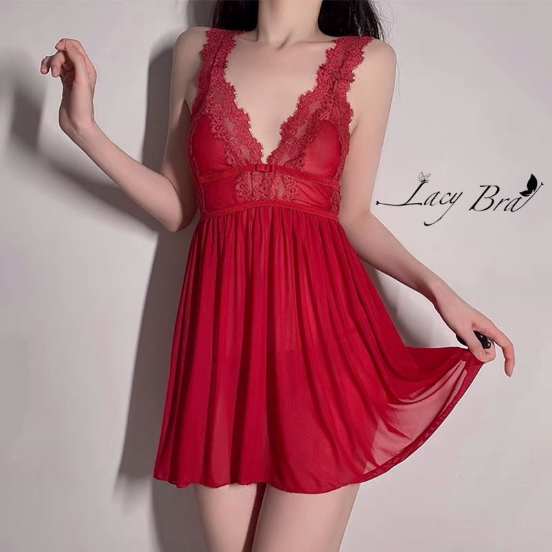 Váy Ngủ Voan Mỏng Phối Ren Hoa Sexy Lacy Bra - V25