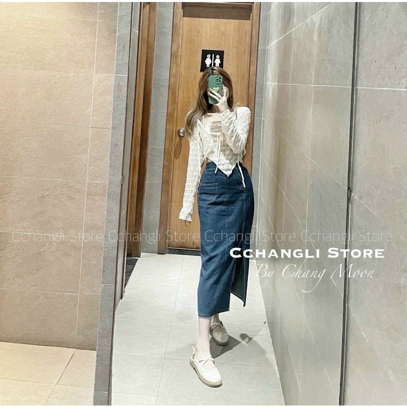 Set áo cặp ren hoa nổi, mặc riêng mix rời đều xinh, len Quảng Châu mỏng nhẹ.