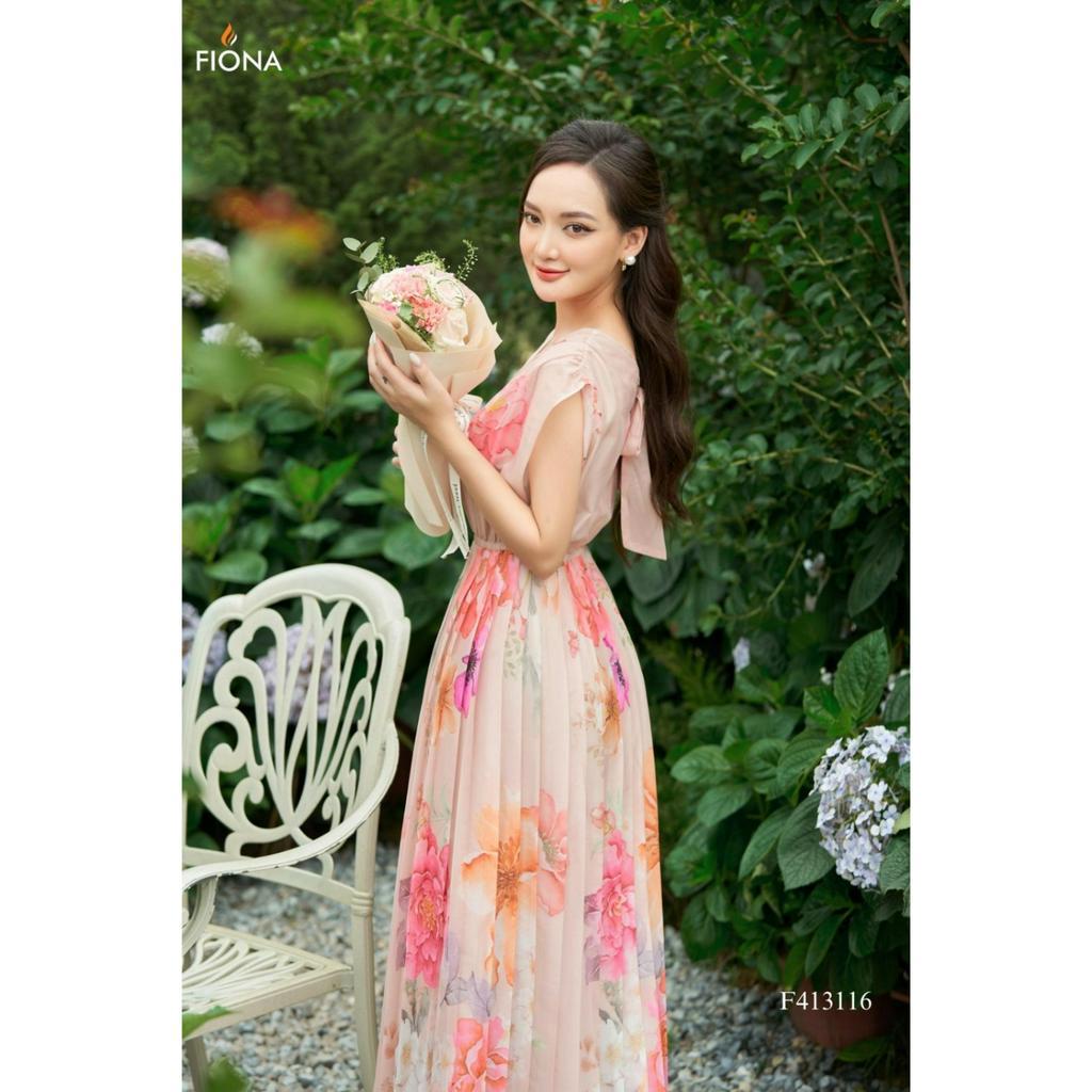 Đầm maxi thiết kế cao cấp FIONA váy đi biển nữ dáng xòe cổ tim họa tiết hoa nhí trẻ trung F413116