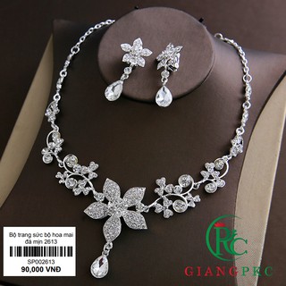 Trang sức bộ cô dâu xi đá trắng kèm bông tai mới 10- 2024 sp002613
