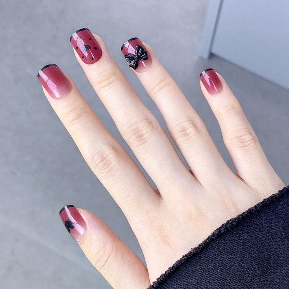 Bộ 24 Móng Tay Giả Ngắn / Tròn / Vuông Che Phủ Toàn Diện Có Thể Tháo Rời MIHAN1