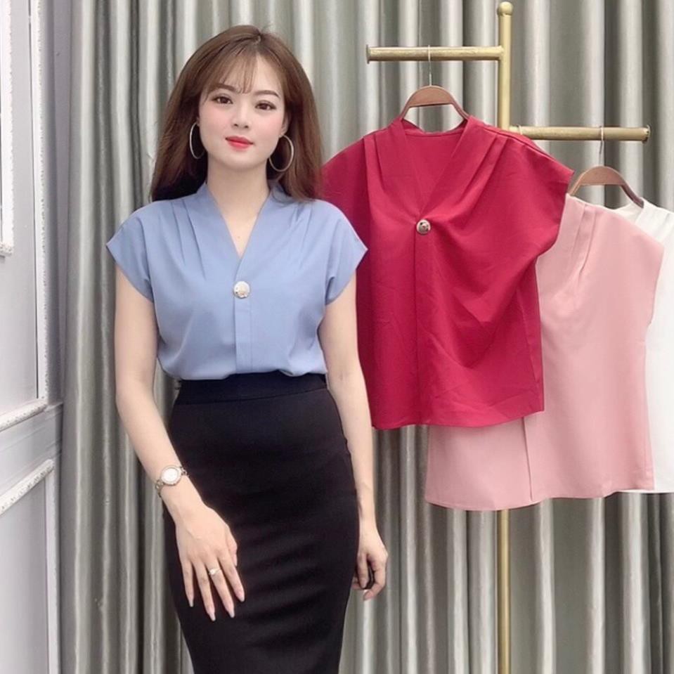 Áo Sơ Mi Nữ Kiểu Tay Ngắn Công Sở Trẻ Trung - 5 Màu: Trắng, Xanh, Hồng, Đỏ, Cam - Thời Trang Nữ Hanlly Fashion - A5