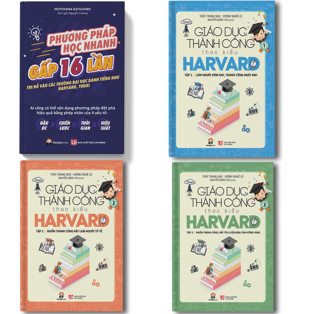 Sách - Combo 4 cuốn - Trọn bộ Giáo dục thành công theo kiểu Harvard + Phương pháp học nhanh gấp 16 lần - Pandabooks