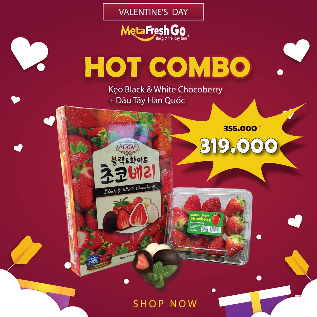 Quà Tặng Valentine Trắng 14/03 Socola và Dâu Tây Hàn Quốc - Quà Tặng Cao Cấp Ý Nghĩa Ngày Lễ Tình Nhân | MetaFreshGo