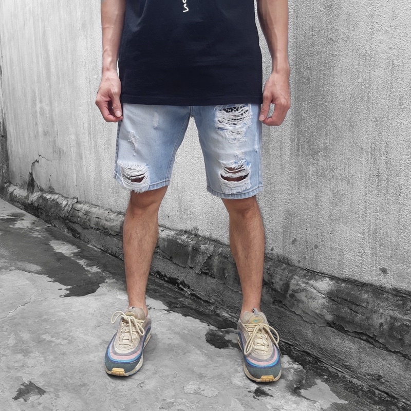 Quần Jeans Short Ripped Blue Wax Custom denim Datino chất denimdày dặn, bền màu