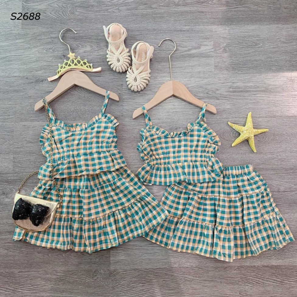 [Mã FAGREEN245 giảm 10% tối đa 30K đơn 99K] (Si Tan Goc) Set Áo Kẻ Xanh Mix Chân Váy Vải Thô Đũi Cho Bé | BigBuy360 - bigbuy360.vn