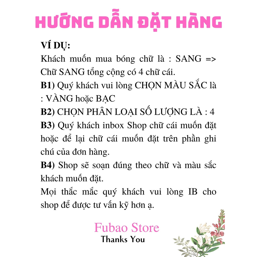 Bong bóng chữ cái ghép tên, trang trí sinh nhật, party Fubao StoreStore
