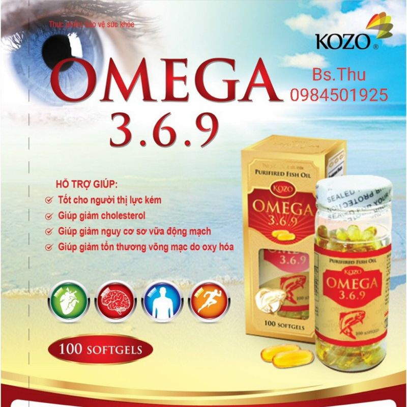 Lọ 100 viên dầu cá OMEGA 3.6.9 KOZO bổ sung DHA, EPA giúp mắt sáng tinh anh date mới