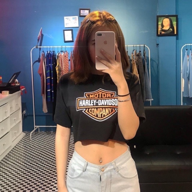 Áo thun giấy form rộng CROPTOP MOTOR HARLEY TAY NGẮN