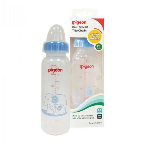 Bình Sữa Pigeon Nhựa PP Cổ Chuẩn (Cổ Hẹp) Loại 120ml &amp; 240ml