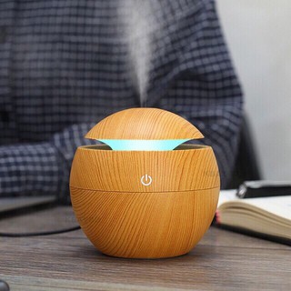 Máy xông tinh dầu vân gỗ led tròn