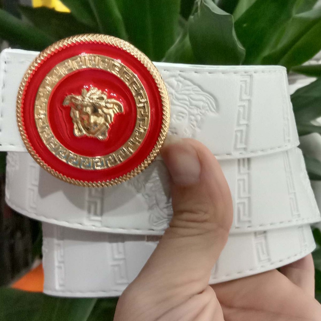 Thắt lưng hiệu - Dây nịt VS mặt tròn ( Dây trắng - mặt đỏ )
