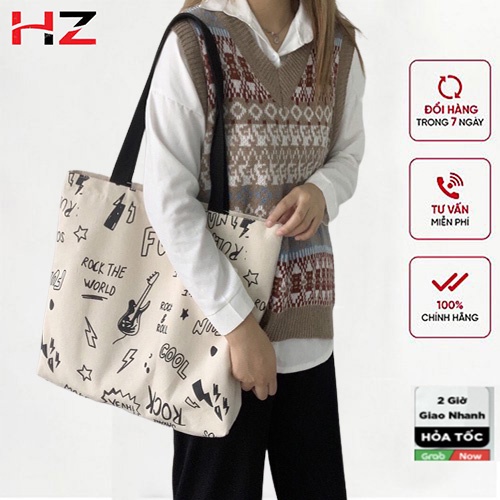 Túi Tote Vải.Túi đeo vai Canvas Nữ Cỡ Lớn Giỏ Xách Thời Trang Hàn Quốc