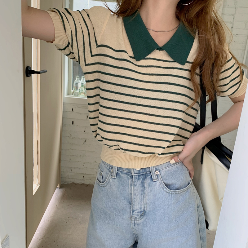 Áo Sweater Kẻ Sọc Dáng Rộng Chiết Eo Phong Cách Thời Trang Hàn Quốc 43724