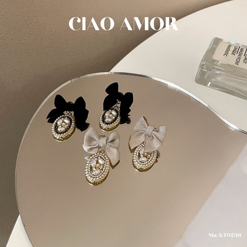 Khuyên tai nữ, Hoa tai Bạc 925 nơ đính đá tiêu thư sang trọng Trang sức Ciao Amor - KT0236