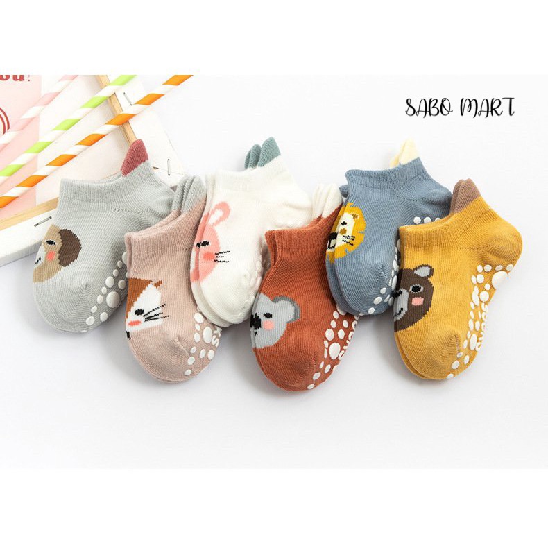 Tất KIDSOCK Cổ Ngắn Hình Thú Siêu Chống Trượt Túi Zip Xịn Sò Cho Bé 0-24m SABOMART
