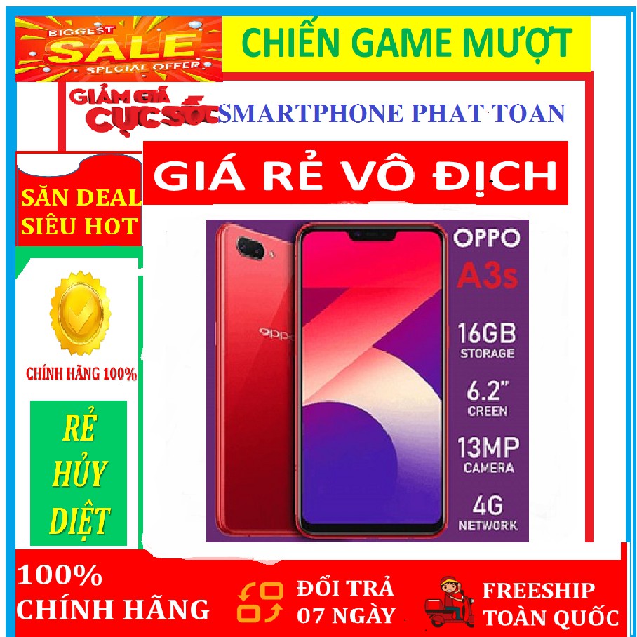 điện thoại Oppo A3s 2sim mới Chính hãng, ram 3G/32G, Camera siêu nét