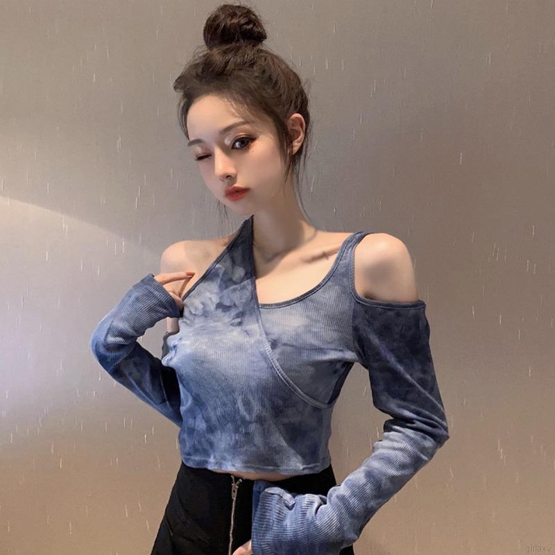 Áo thun tay dài cổ chữ V thời trang Hàn Quốc quyến rũ cho nữ